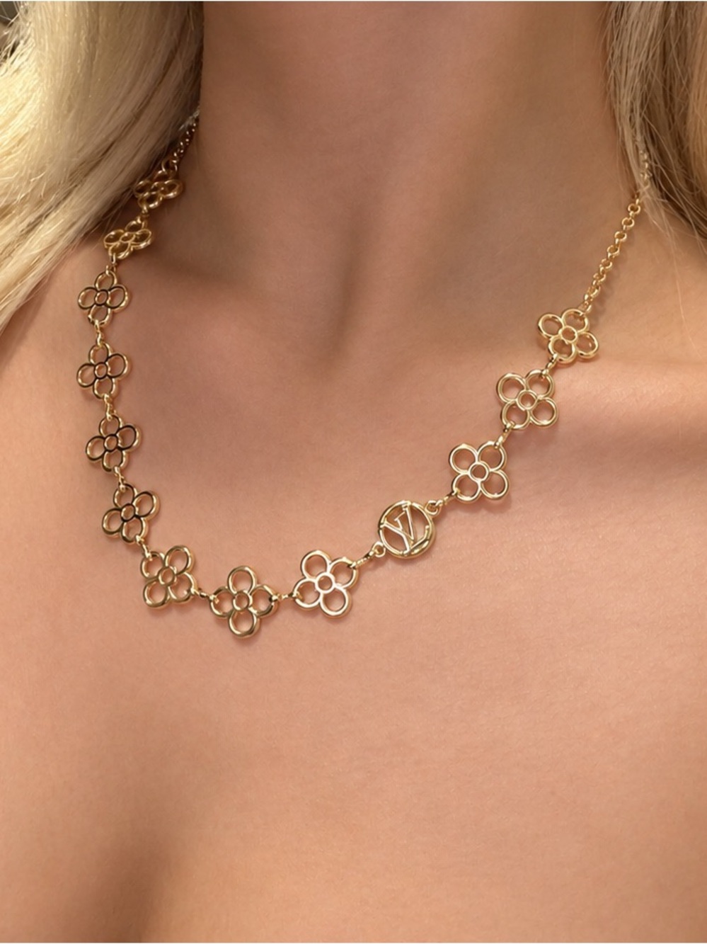 Louis Vuitton Gold-Tone Flower Chain Necklace